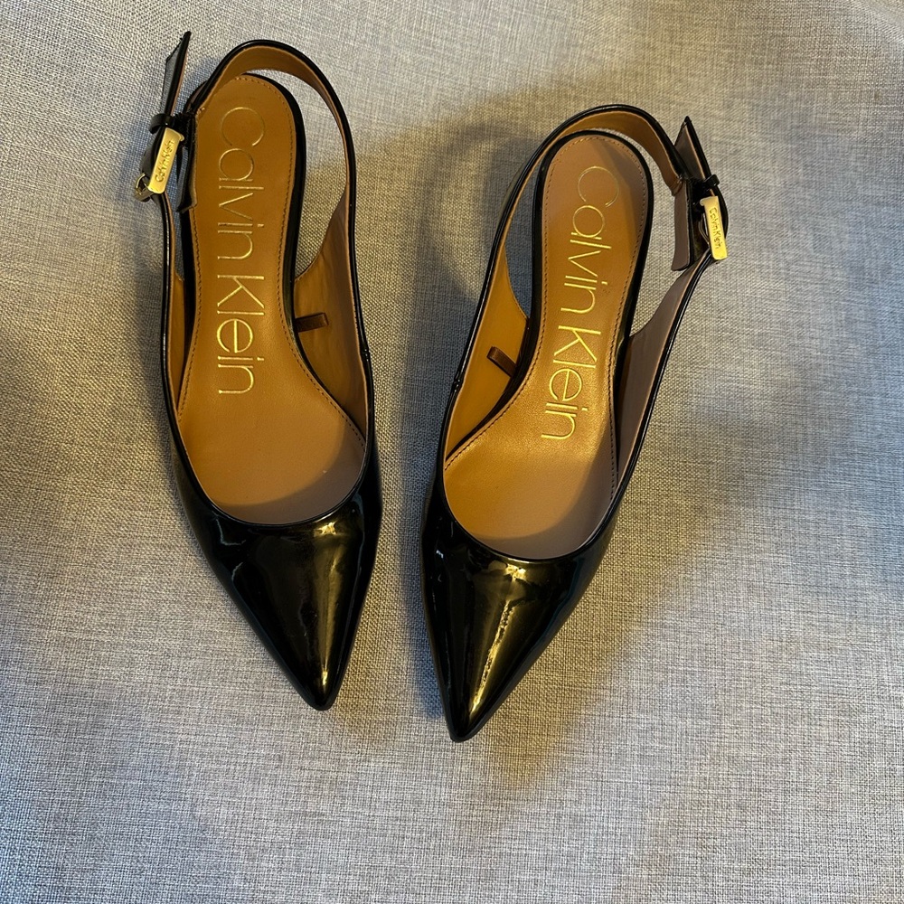 Calvin Klein Black Heels with Slingback Style and Pointed Toe